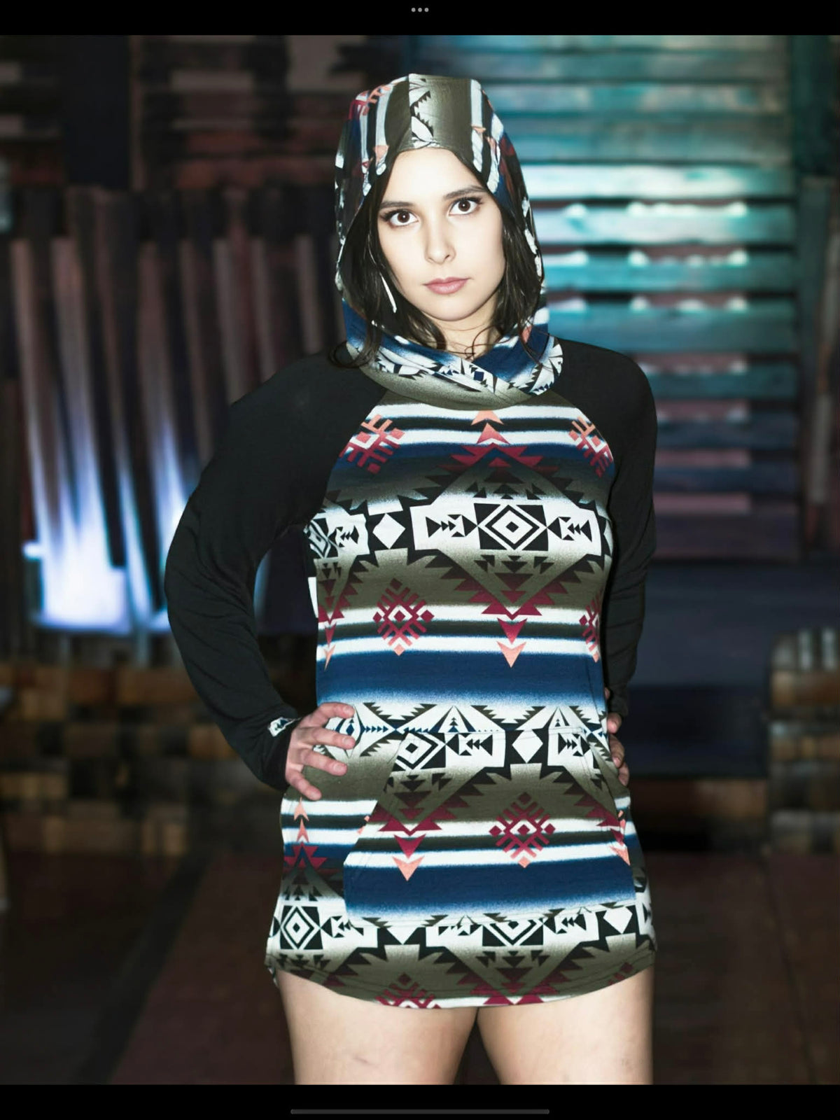 Aztec Hooded Dress Long-Sleeve